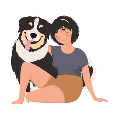 Sticker - girl seated with dog