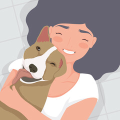 Sticker - woman hugging dog mascot