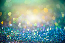 Bokeh Effect Glitter Colorful Blurred Abstract Background For Birthday, Anniversary, Wedding, New Year Eve Or Christmas