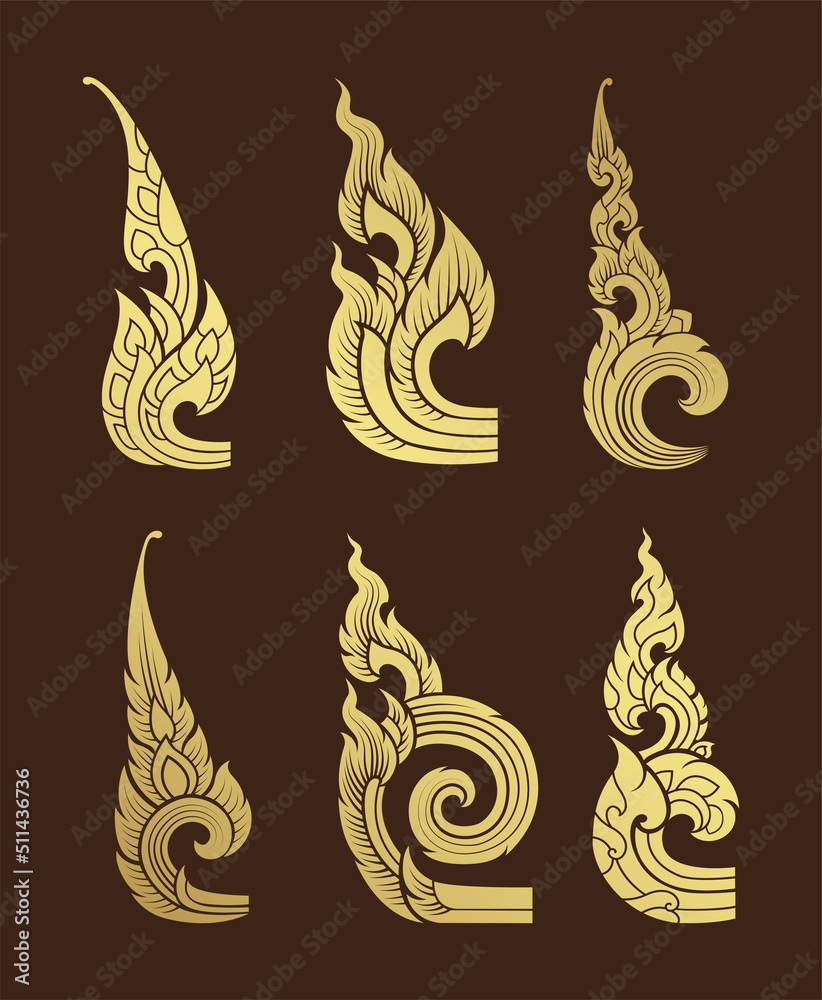Set asian art, buddhism temple element and background pattern ...