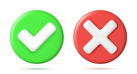Poster - 3D Right and Wrong Button in Round Shape.