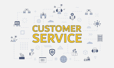 Wall Mural - customer service concept with icon set with big word or text on center