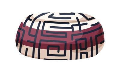 Poster - Floor cushion seat. Cozy round pillow chair. Comfortable soft furniture design. Modern interior decoration for sitting, relaxing. Flat vector illustration isolated on white background