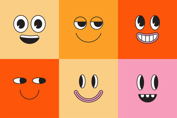 Aufkleber - Vector illustration in simple linear style - design templates and stickers - hippie, happy and groovy smiley characters