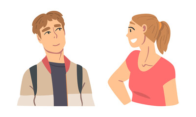 Poster - Man and Woman Looking in Different Direction with Face Expression Vector Set