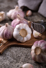 Fresh Organic Garlic On Table