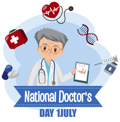 Wall Mural - Male doctor on doctor day in July logo