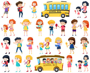 Wall Mural - Set of cute school kids cartoon characters