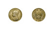 © Kongsak - Ancient Hole nickel coin one baht year 1974 back and front of Thailand isolated on white background
