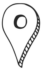 Poster - geo pin doodle. black pen sketch of map marker