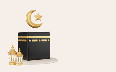 3d illustration of golden eid al adha with kabah