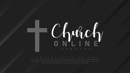 Wall Mural - Vector Online Church banner. Worship Jesus. Church live event. Black background