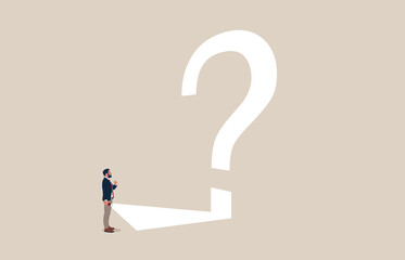 Wall Mural - business solution or strategy with businessman and question mark from flashlight. business future, s