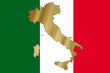 italy: silhouette of italy in gold colors, on the background the tricolor flag: green, white and red. Graphic illustration in correct official colors of the flag.
Beautiful country to travel to.