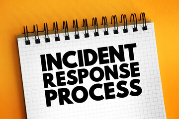 Poster - Incident response process - collection of procedures aimed at identifying, investigating and responding to potential security incidents, text concept on notepad