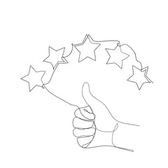 Wall Mural - continuous line drawing thumb up and star symbol for customer review icon related