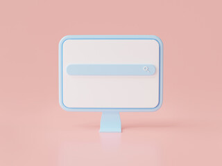 Poster - Computer display  blank screen display icon isolated on pink background with search bar icon.internet search, website. web search concept ,copy space. Cartoon minimal style. 3d rendering illustration