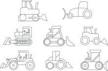 Earth Mover Back Hoe Hand Drawn Line Art