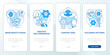 Why we resist change blue onboarding mobile app screen. Inflexibility walkthrough 4 steps editable graphic instructions with linear concepts. UI, UX, GUI template. Myriad Pro-Bold, Regular fonts used