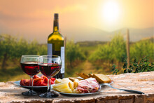 Wine And Cheese On A Picnic