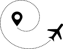  Plane And Track Icon On A White Background. Aircraft Trail With Dotted Line. Airplane Tracking On Route.eps