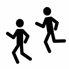 Sticker - a stick man isolated on a white background walks at a brisk pace, runs, a pictogram of a human figure, silhouette, sketch