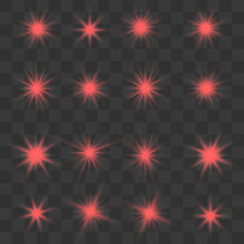 The Effect Of Red Glowing Lights, Flares, Explosion And Stars On A Transparent Background