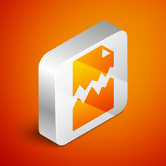 Sticker - Isometric Torn document icon isolated on orange background. Silver square button. Vector