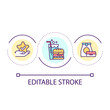 © IMG visuals icons - Quality fast food chain loop concept icon. Popular franchise restaurant abstract idea thin line illustration. Hamburger with soft drink. Isolated outline drawing. Editable stroke. Arial font used