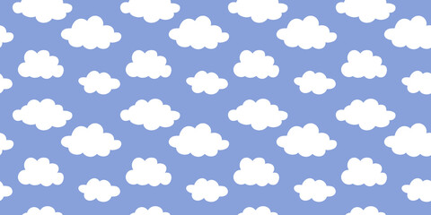 Poster - White clouds, blue sky seamless patter, vector background