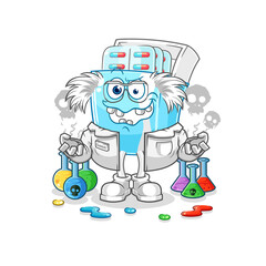 Wall Mural - medicine package mad scientist illustration. character vector