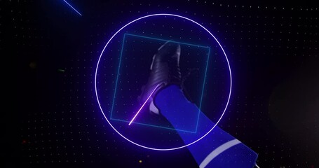 Poster - Animation of neon geometrical shapes over football player