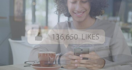Poster - Animation of social media icons over biracial men using smartphone