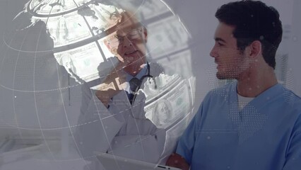 Sticker - Animation of globe over caucasian doctors