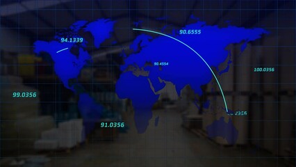 Poster - Animation of world map with numbers over warehouse