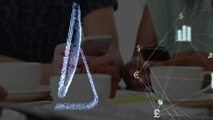Poster - Animation of media icons over diverse business people using smartphones
