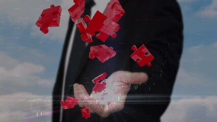 Poster - Animation of caucasian businessman over puzzle and data processing
