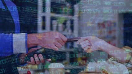 Poster - Animation of data processing over hand paying with credit card