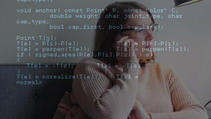 Poster - Animation of data processing over caucasian businesswoman talking on smartphone