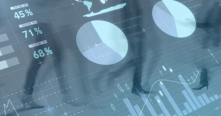 Poster - Animation of data processing over diverse business people walking
