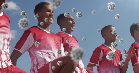 Poster - Animation of virus cells over diverse male rugby players exercising