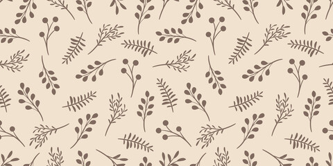 Poster - Autumn background with different types of leaves, brown vector pattern