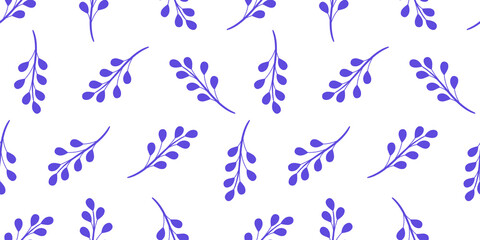 Poster - Blue vector background with leaves, seamless pattern