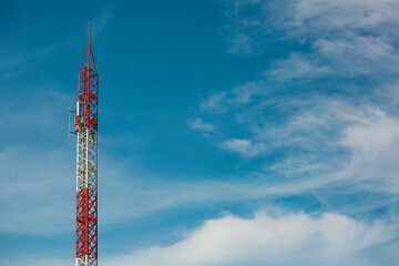 Telecommunication tower wireless technology with blue sky , telephone blue sky