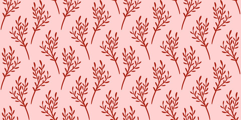 Poster - Red sea moss vector background, seamless pattern