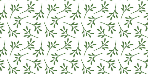 Poster - Green and white background with leaves, seamless pattern