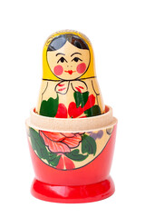 Open Russian doll Matryoshka on a white background. vertical photo