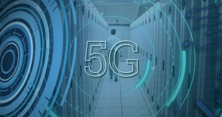 Aufkleber - Animation of 5g and processing circles over servers