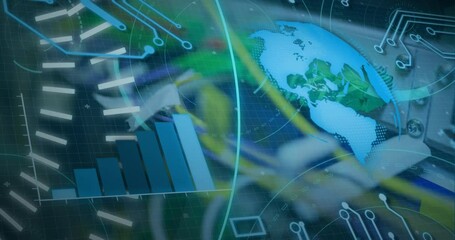 Poster - Animation of data processing and globe over computer wires