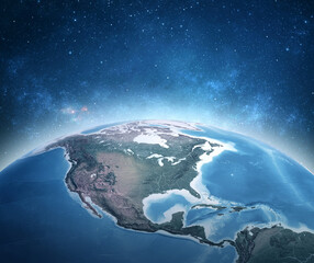 Wall Mural - satellite view of planet earth, focused on north america, usa, canada, mexico and central america, d